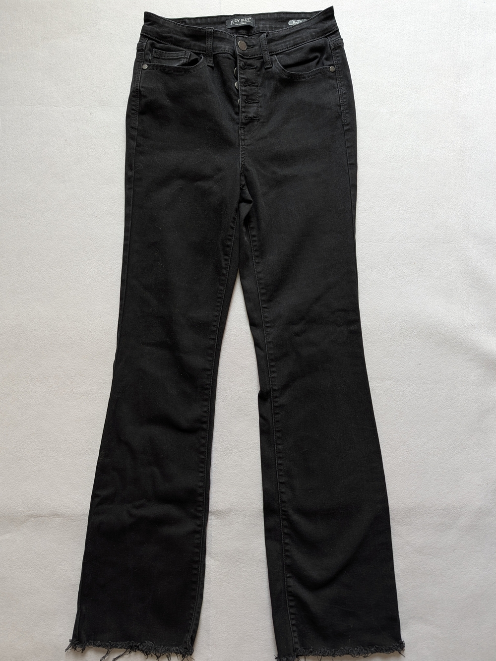Judy Blue Black Jeans Womens Size 5 / 27 High Rise Button Fly Bootcut Raw Hem St